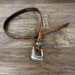 Lucchese Classics Belt Buckle with Cabela's Leather Belt Silver Size 36 As Is.